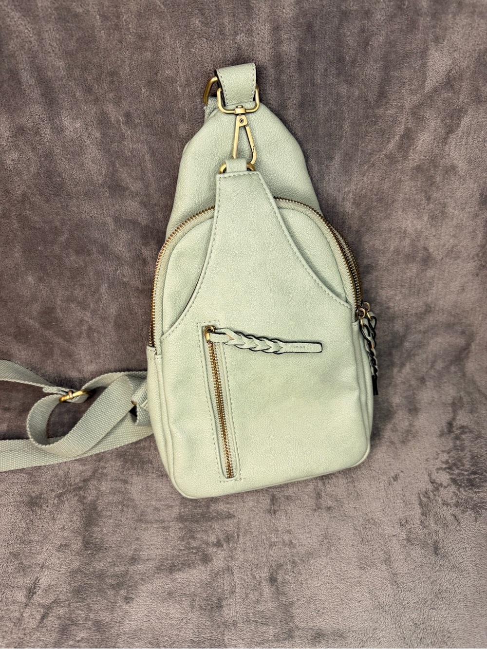 Sage Green Crossbody Sling Bag with Braided Accent